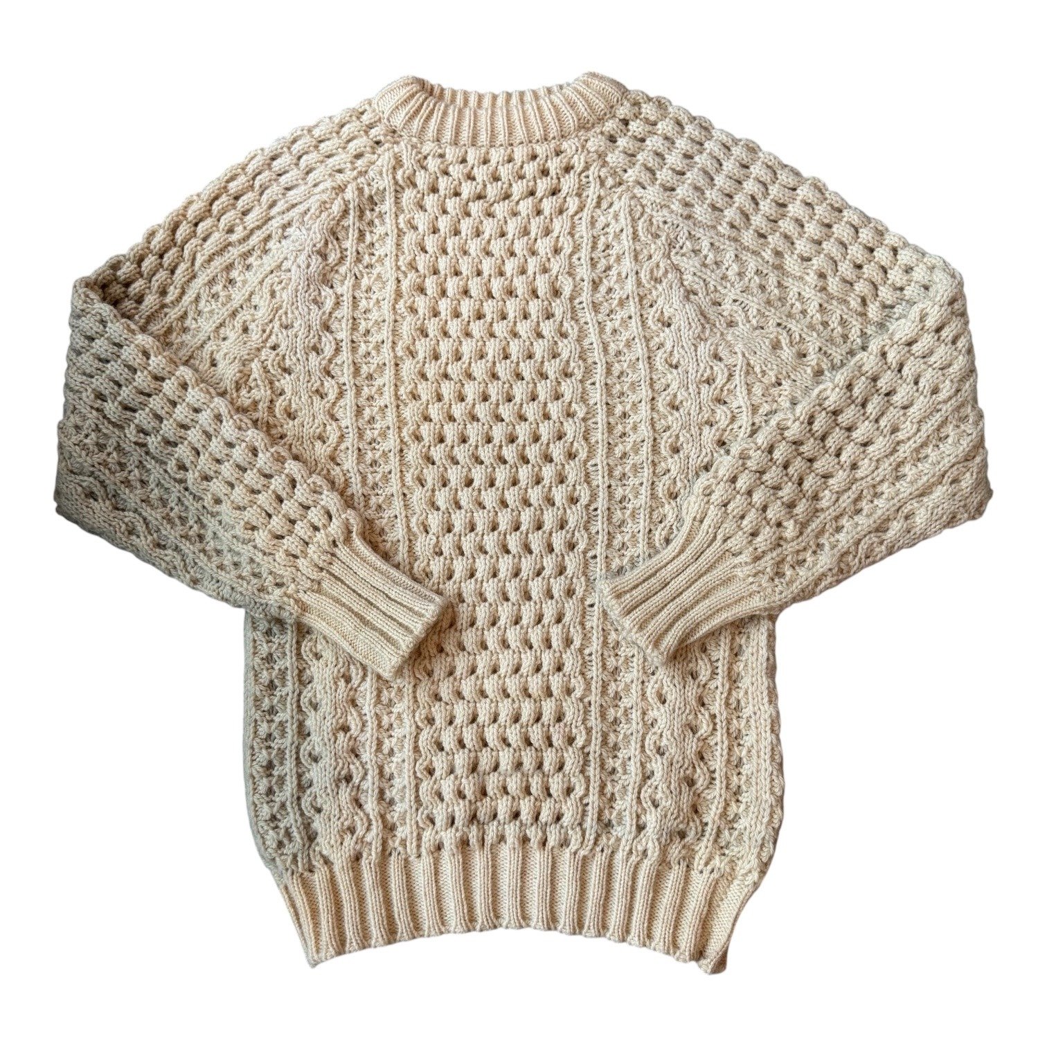 Vintage Homes of Donegal Irish Wool Fisherman Sweater Handloomed Aran Cream