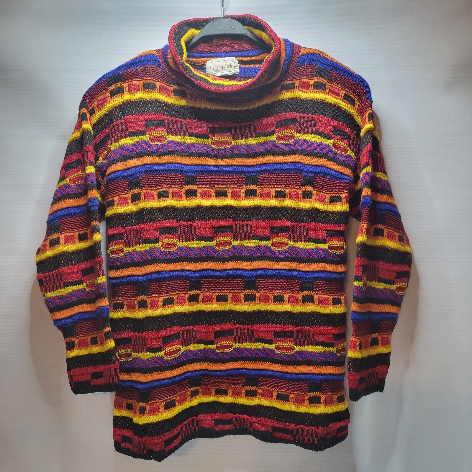 VINTAGE LEONIAK COOGI STYLE 3D KNIT PULLOVER SWEATSHIRT SWEATER SIZE SMALL