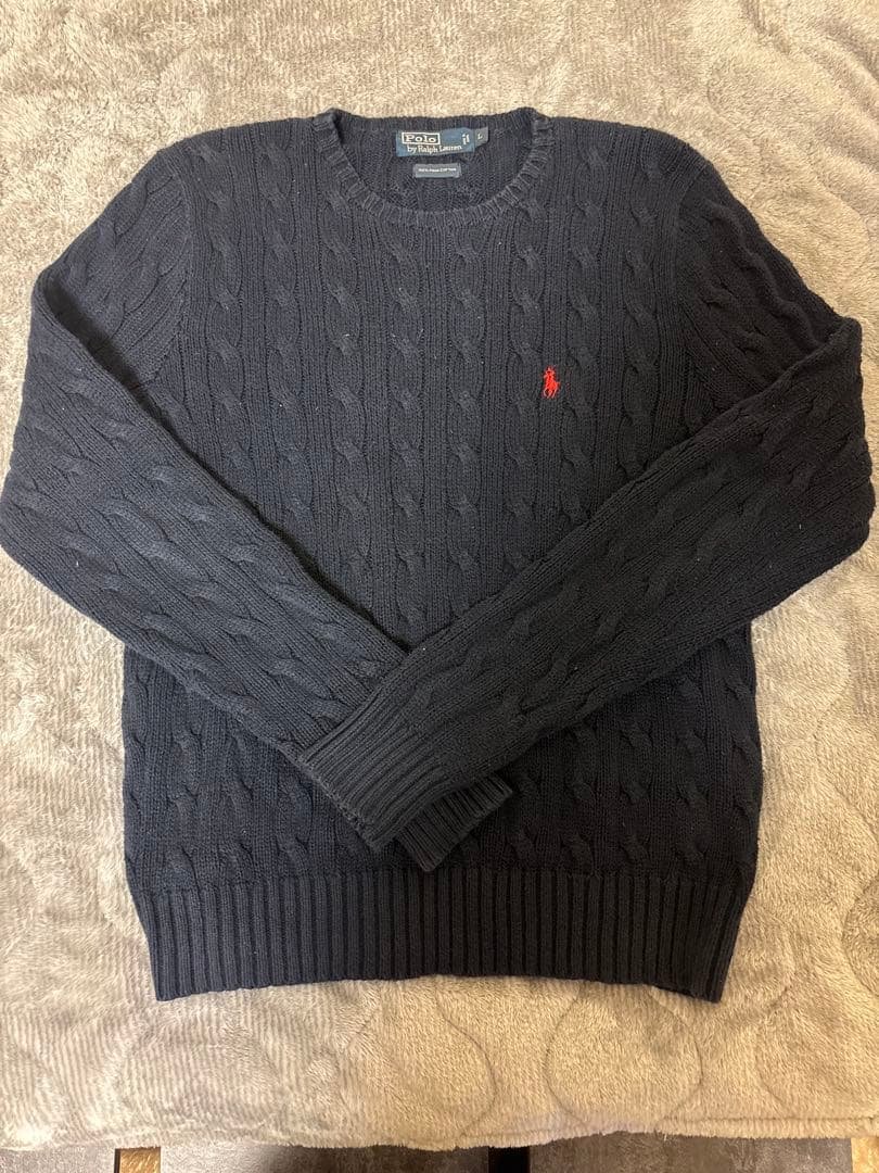 Polo by Ralph Lauren Cable Knit Sweater, L, Navy